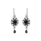 Natural Black Onyx and Cubic Zircon 925 Silver Gold Plated Earring