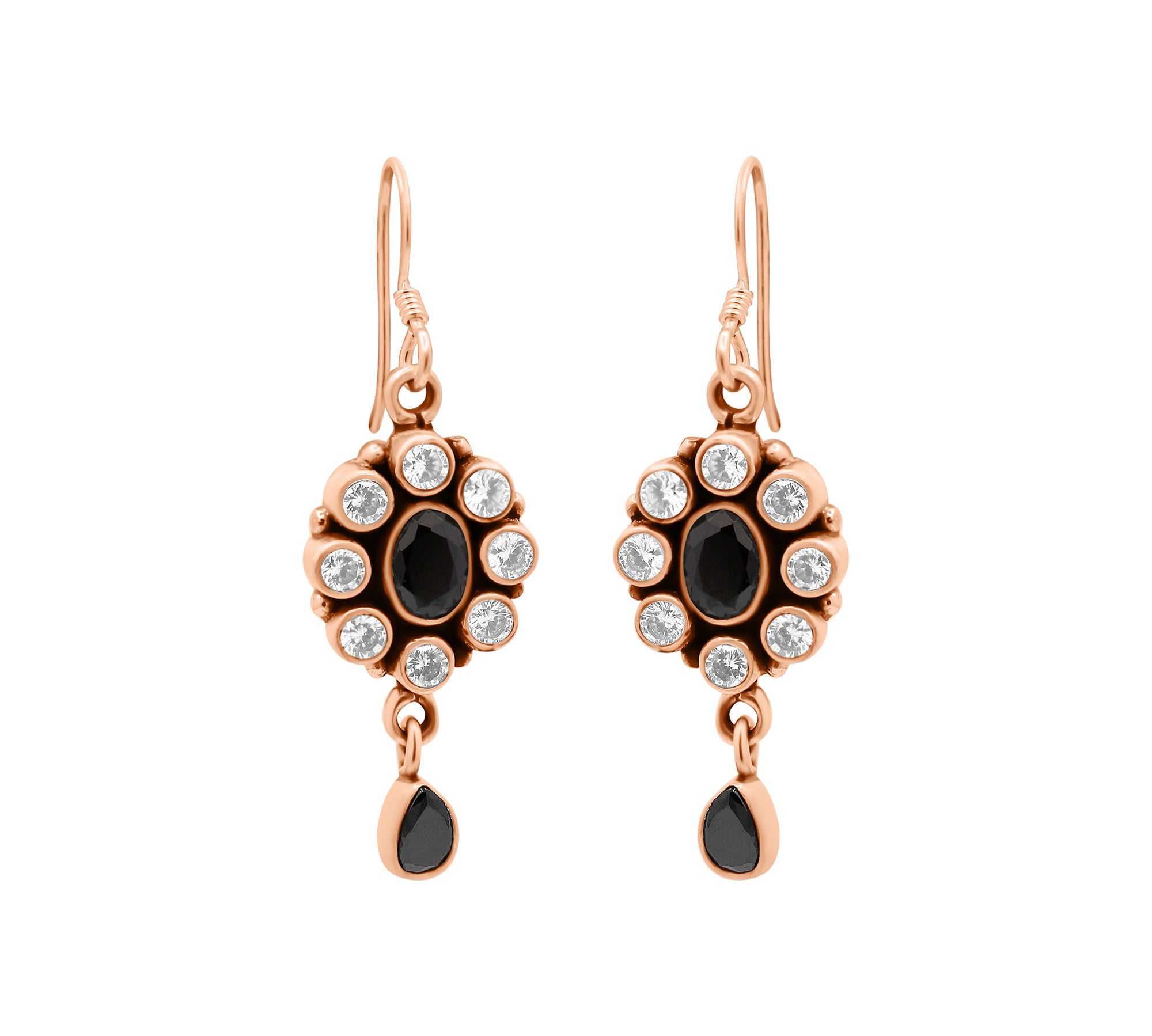 Natural Black Onyx and Cubic Zircon 925 Silver Gold Plated Earring