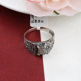 Labradorite Sterling Silver Ring Rectangle Cut Gemstone Vintage Boho Engraved Band