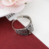 Labradorite Sterling Silver Ring Rectangle Cut Gemstone Vintage Boho Engraved Band