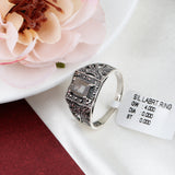 Labradorite Sterling Silver Ring Rectangle Cut Gemstone Vintage Boho Engraved Band