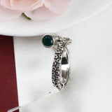 Green Onyx Sterling Silver Ring Tribal Textured Boho Adjustable Band.