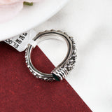 Green Onyx Sterling Silver Ring Tribal Textured Boho Adjustable Band.