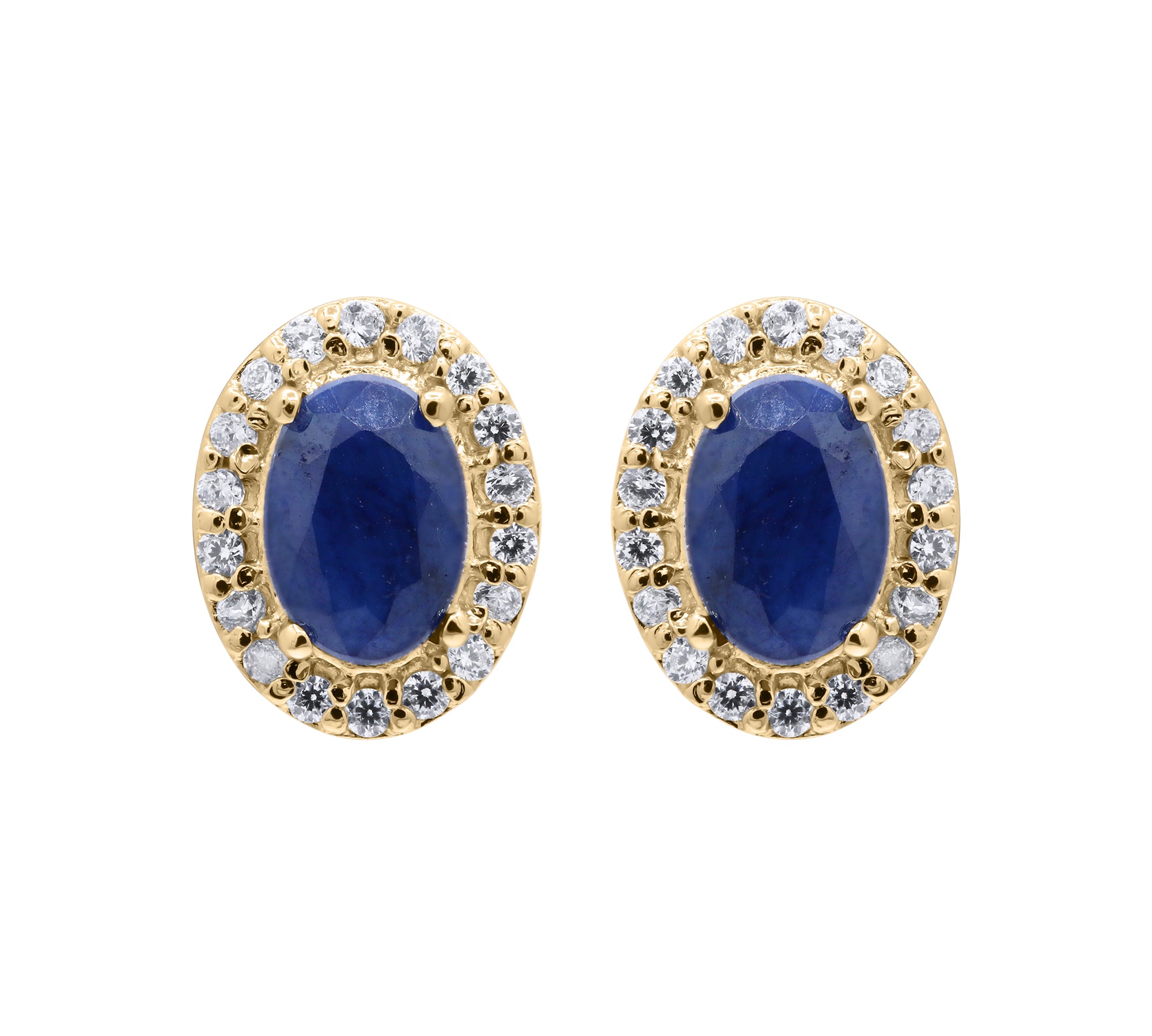 Natural Blue Sapphire Gemstone And Cubic Zircon 925 Sterling Silver Oval Shaped Stud Earring