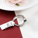 Green Onyx Sterling Silver Ring Tribal Textured Boho Adjustable Band.