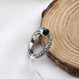 Green Onyx Sterling Silver Ring Tribal Textured Boho Adjustable Band.