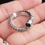 Green Onyx Sterling Silver Ring Tribal Textured Boho Adjustable Band.