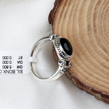 Black Onyx Sterling Silver Ring Oval Gemstone Band with CZ Accents