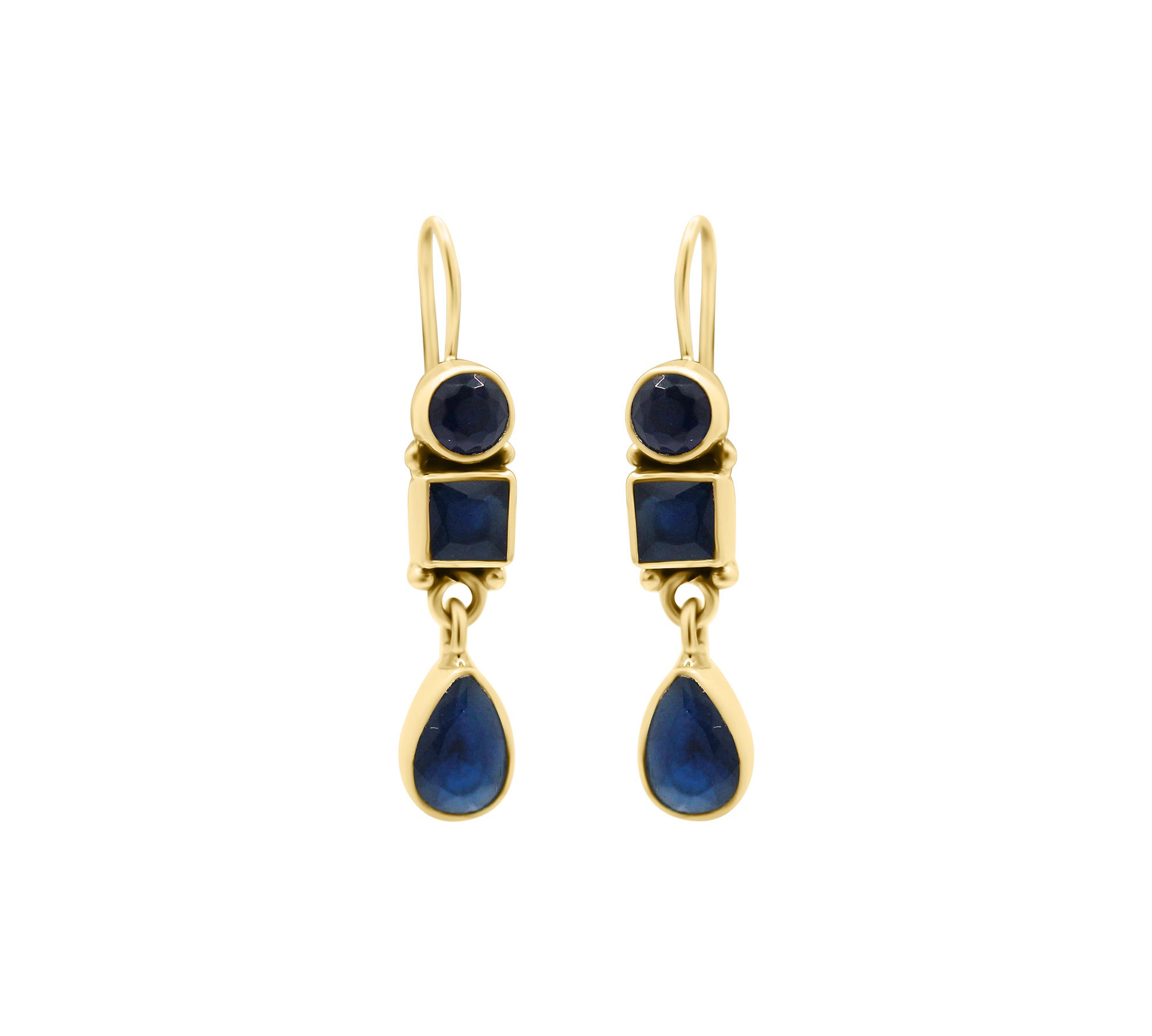 Blue Gemstone 925 Silver Gold Plated Dangle Earring