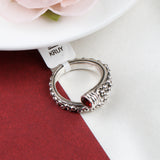 Garnet Sterling Silver Ring Tribal Textured Boho Adjustable Band