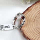 Garnet Sterling Silver Ring Tribal Textured Boho Adjustable Band