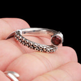 Garnet Sterling Silver Ring Tribal Textured Boho Adjustable Band