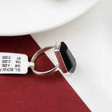 Black Onyx Sterling Silver Ring Geometric Cut Statement Gemstone Band