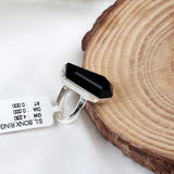 Black Onyx Sterling Silver Ring Geometric Cut Statement Gemstone Band