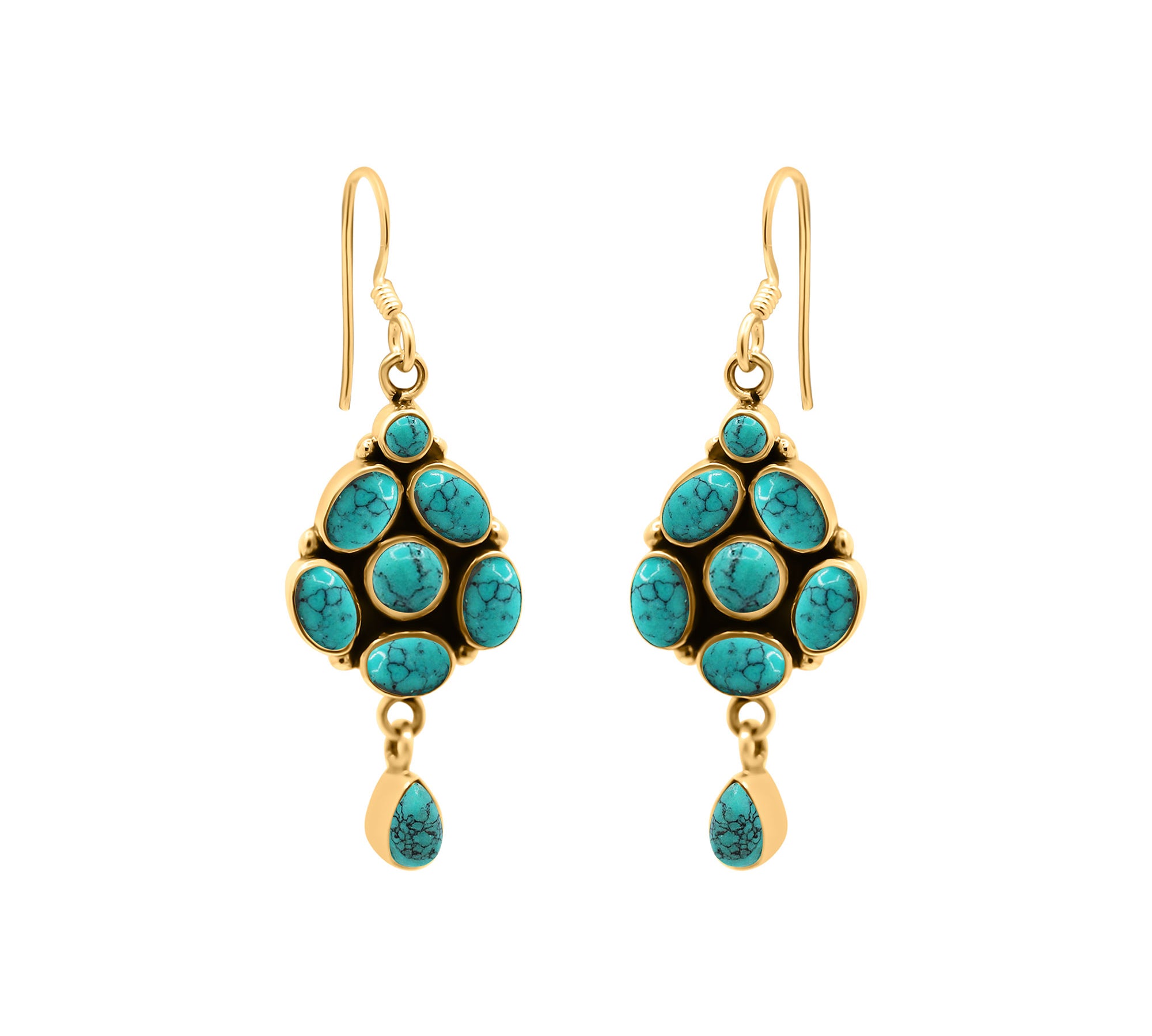 Natural Turquoise Gemstone 925 Sterling Silver Gold Plated Earring