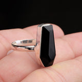 Black Onyx Sterling Silver Ring Geometric Cut Statement Gemstone Band