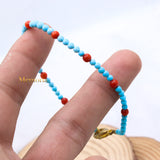 Natural Turquoise & Coral Gemstone 925 Silver Bracelet