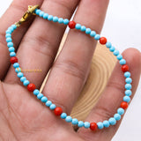 Natural Turquoise & Coral Gemstone 925 Silver Bracelet