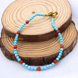 Natural Turquoise & Coral Gemstone 925 Silver Bracelet