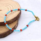 Natural Turquoise & Coral Gemstone 925 Silver Bracelet