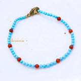 Natural Turquoise & Coral Gemstone 925 Silver Bracelet