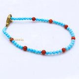 Natural Turquoise & Coral Gemstone 925 Silver Bracelet