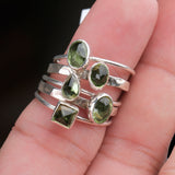 Tsavorite Sterling Silver Stackable Rings Green Gemstone Dainty Stacking Set