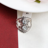 Aquamarine Sterling Silver Ring Double Stone Vintage Boho Statement Band.