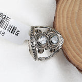 Aquamarine Sterling Silver Ring Double Stone Vintage Boho Statement Band.