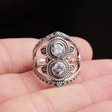 Aquamarine Sterling Silver Ring Double Stone Vintage Boho Statement Band.