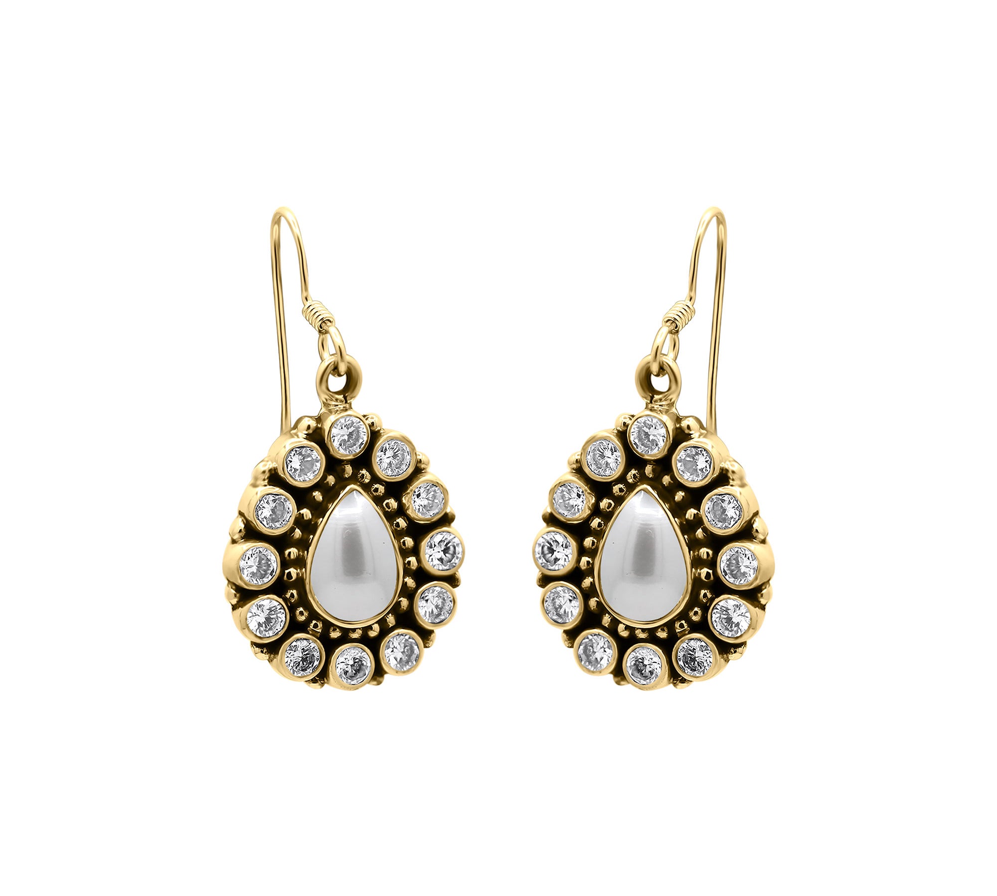 Natural Pearl and Cubic Zircon 925 Silver Gold Plated Earring