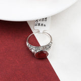 Carnelian Sterling Silver Ring Oval Red Gemstone Vintage Engraved Band