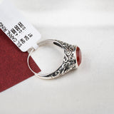 Carnelian Sterling Silver Ring Oval Red Gemstone Vintage Engraved Band