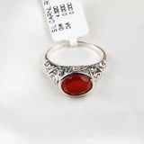 Carnelian Sterling Silver Ring Oval Red Gemstone Vintage Engraved Band