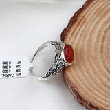 Carnelian Sterling Silver Ring Oval Red Gemstone Vintage Engraved Band