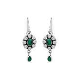 Natural Green Onyx Gemstone and Cubic Zircon 925 Sterling Silver Earring