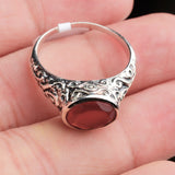 Carnelian Sterling Silver Ring Oval Red Gemstone Vintage Engraved Band