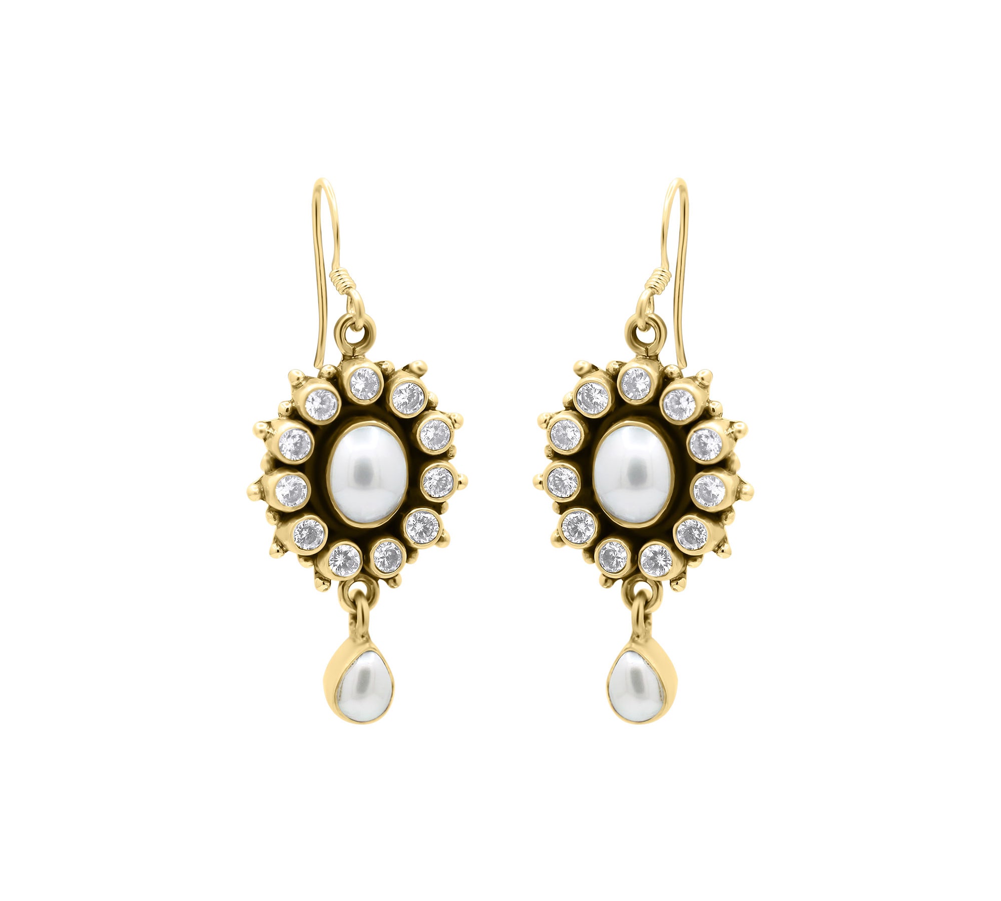 Natural Pearl and Cubic Zircon 925 Silver Gold Plated Earring