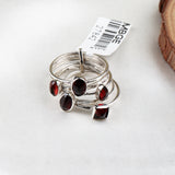 Garnet Sterling Silver Stackable Rings Multi-Stone Red Gemstone Stacking Set