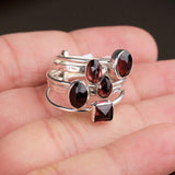 Garnet Sterling Silver Stackable Rings Multi-Stone Red Gemstone Stacking Set