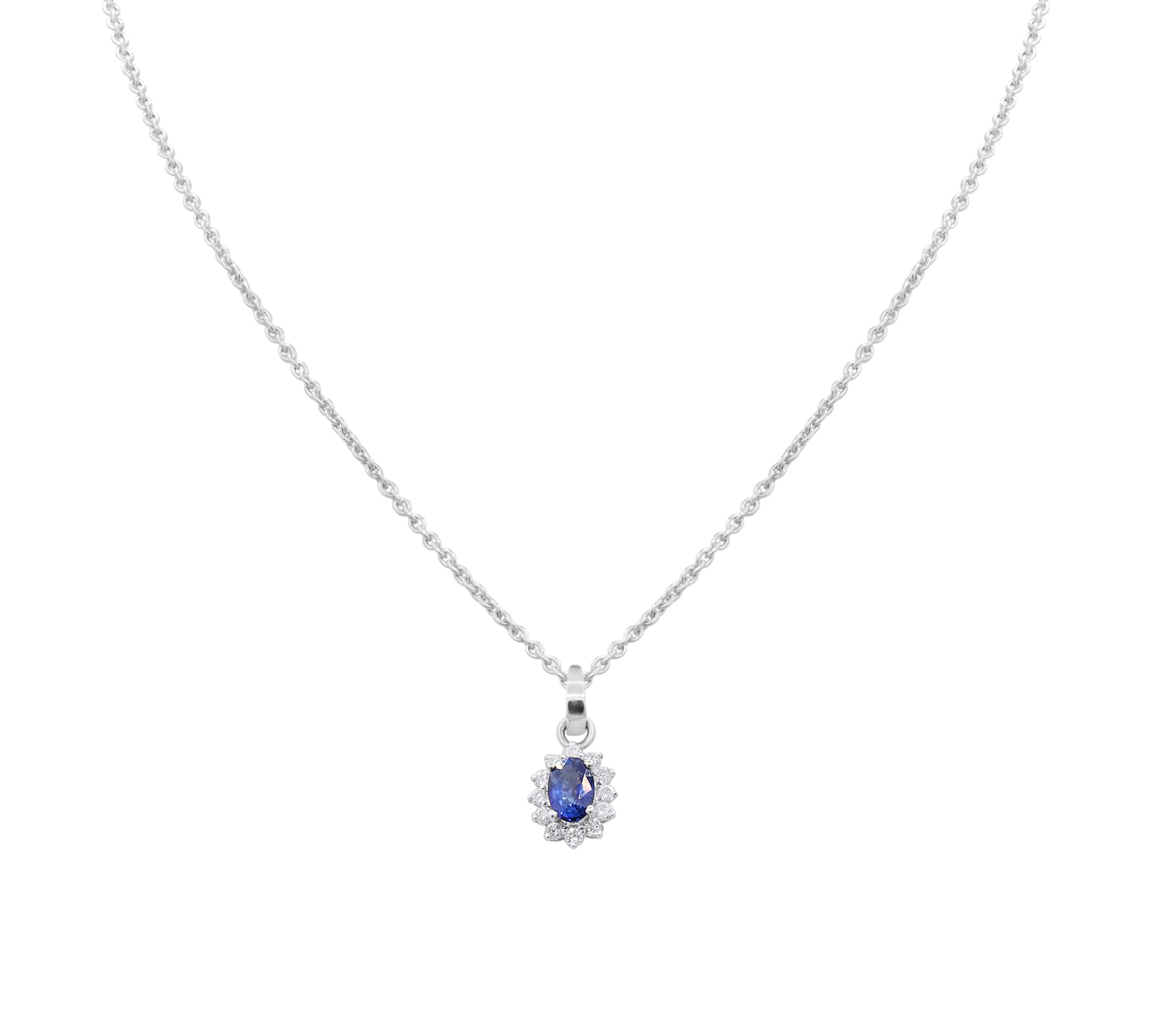 Natural Sapphire Gemstone and Diamond 14k Yellow Gold Pendant With Chain