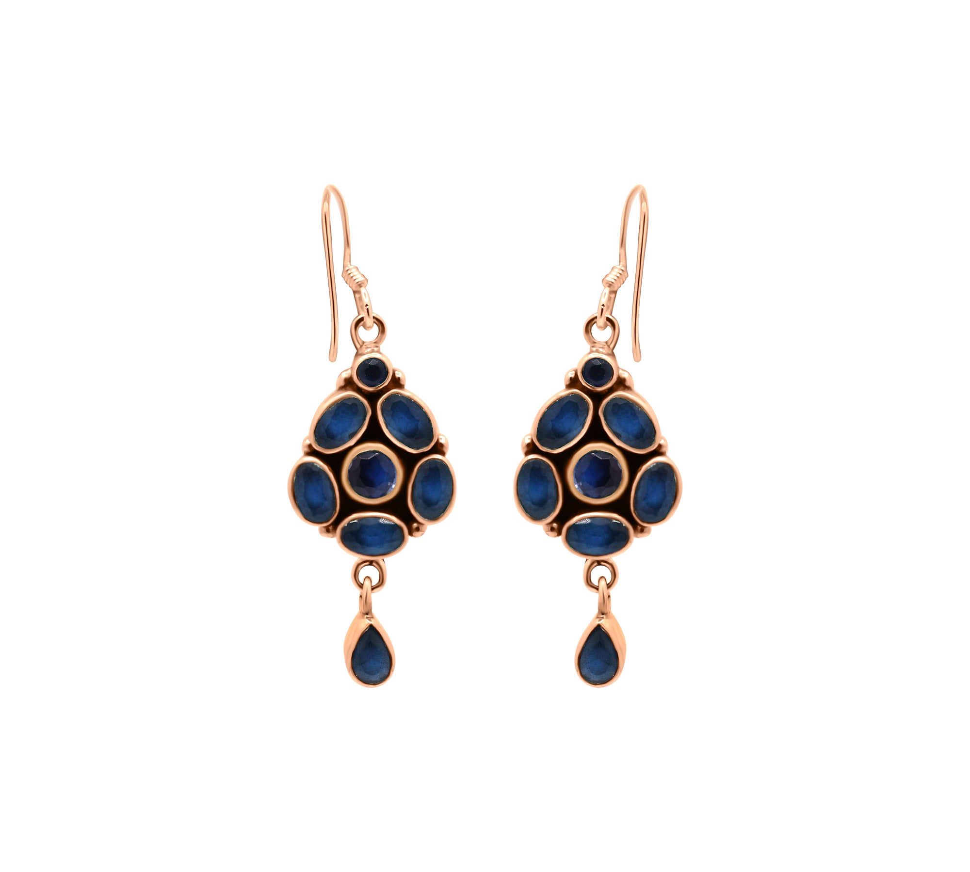 Lab Created Blue Sapphire 925 Silver Gold Plated Drangle Earring