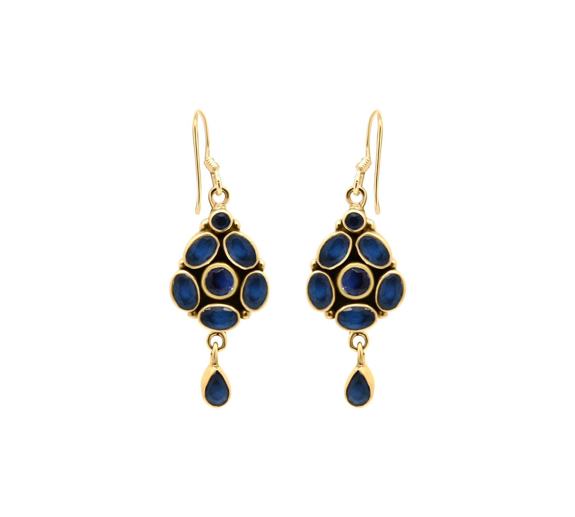 Lab Created Blue Sapphire 925 Silver Gold Plated Drangle Earring