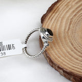 Black Onyx Sterling Silver Ring Cushion Cut Gemstone Band with CZ Accents