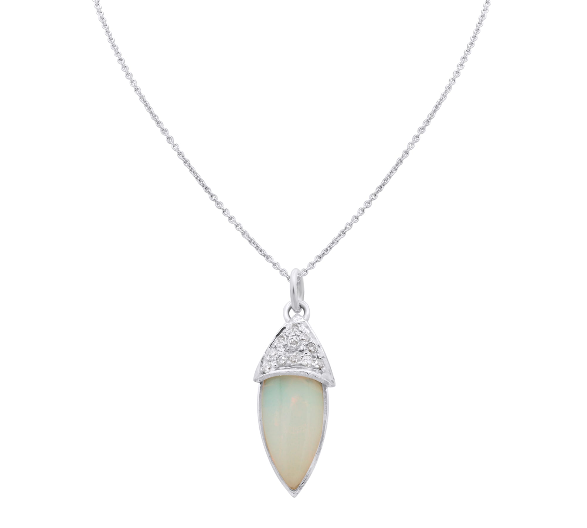 Natural Opal Gemstone and Precious Diamond 18k Yellow Gold Pendant With Chain