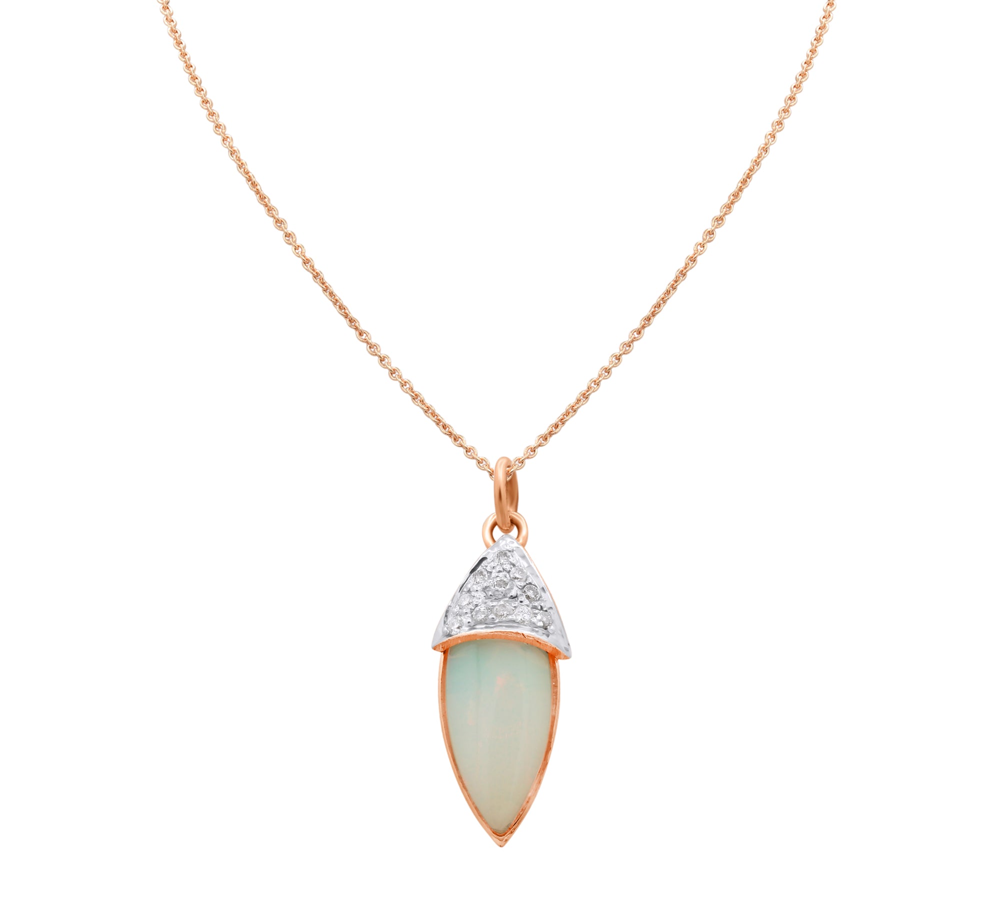 Natural Opal Gemstone and Precious Diamond 18k Yellow Gold Pendant With Chain