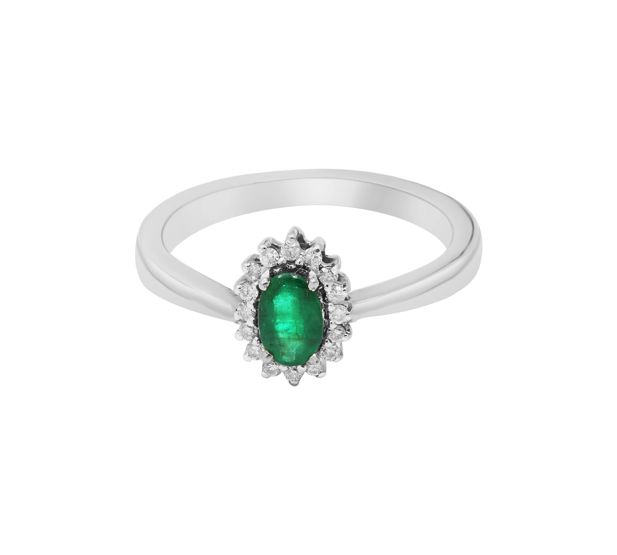 Natural Emerald Oval Shaped Gemstone and Diamond 14k Yellow Gold Ring