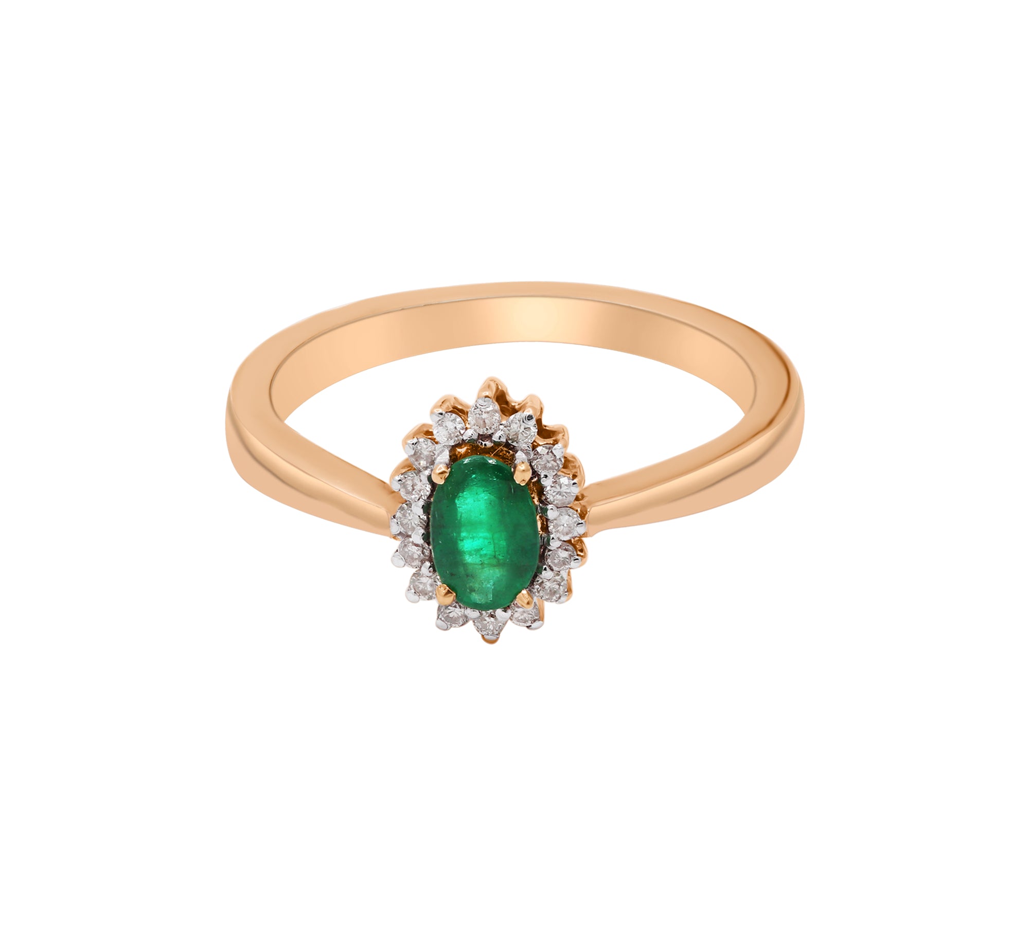 Natural Emerald Oval Shaped Gemstone and Diamond 14k Yellow Gold Ring