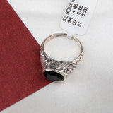 Black Onyx Sterling Silver Ring Oval Faceted Gemstone Vintage Engraved Band