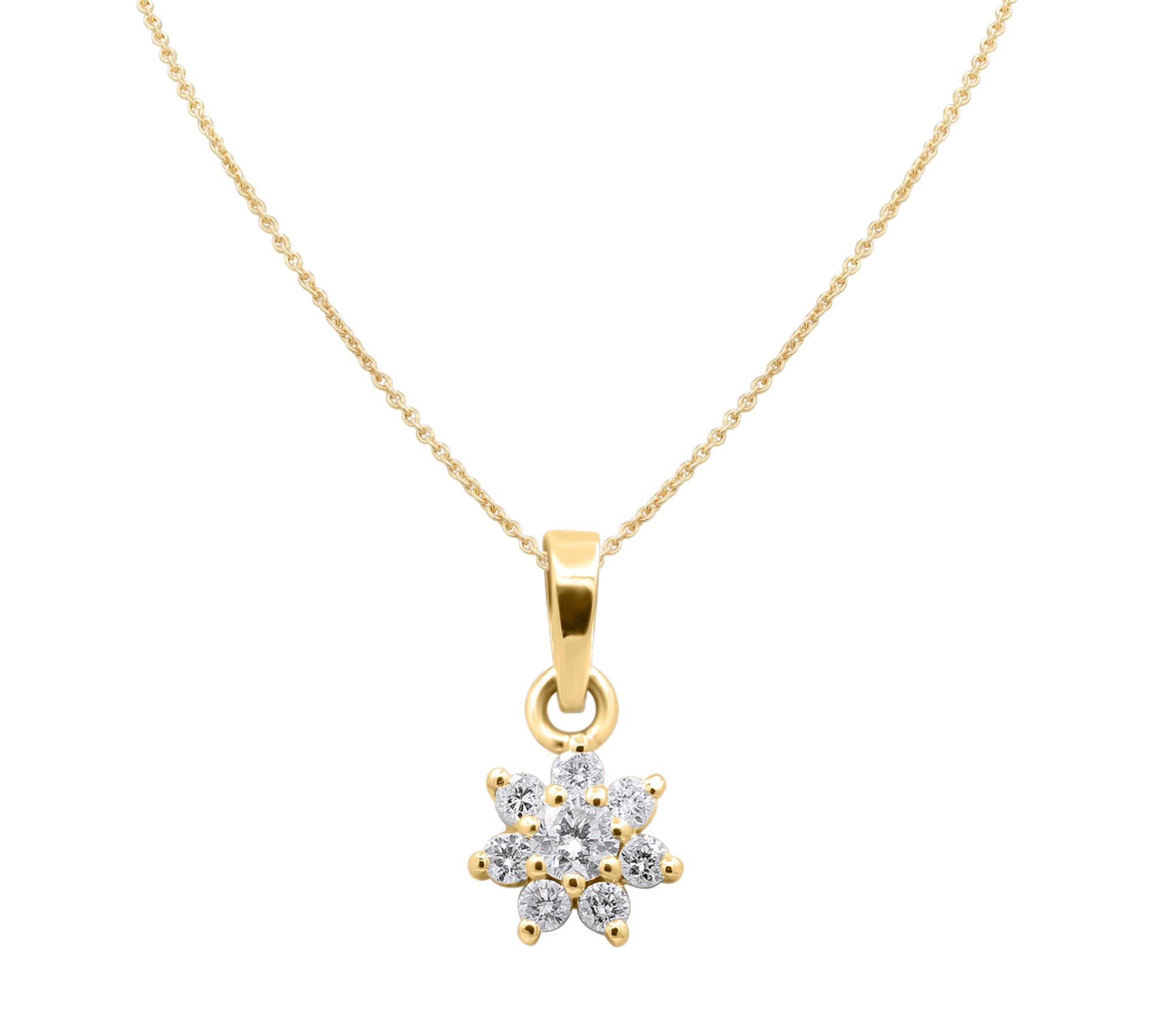 Floral Shaped Natural Diamond 14k White Gold Pendant With Chain